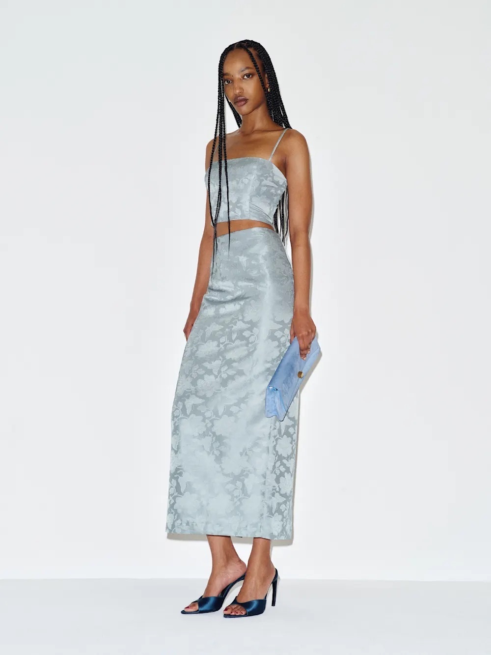 NEW Reformation Nima Two Piece Skirt Set in Blue Cornflower Jacquard | US 4 UK 8 - Picture 2 of 15